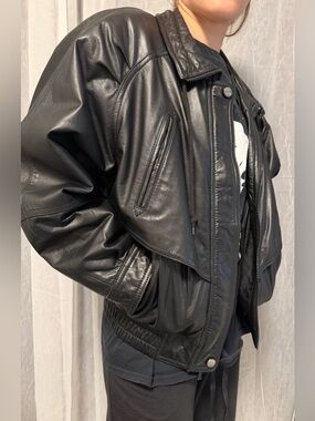 Vintage Wilsons Leather Black Cropped Leather Jacket XS Fits S/M Oversized 90s